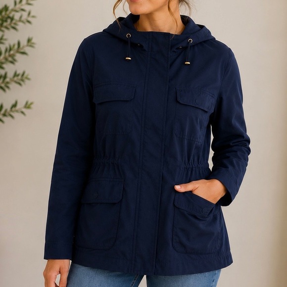 Talbots Jackets & Blazers - Talbots Petites Dark Navy Hooded Utility Anorak Jacket Women's 14P Lightweight